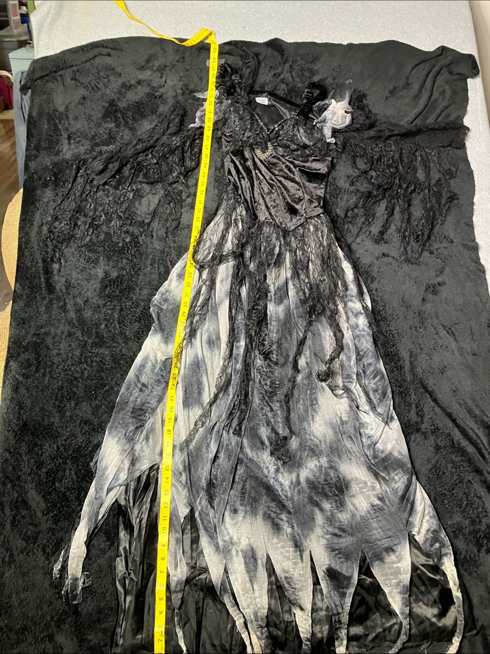 Spirit Black & Silver Gothic Maxi Dress with Tattered Skirt - Picture 5 of 8